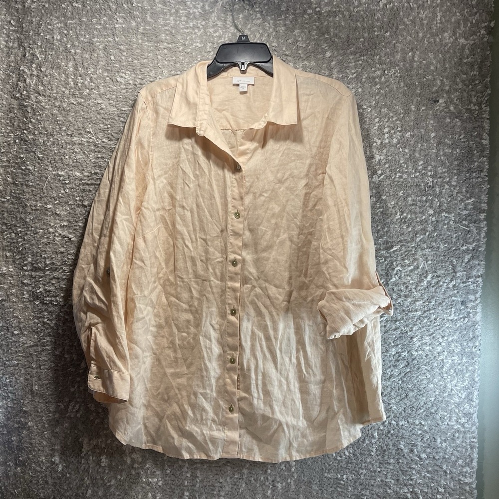 J. Jill Long Sleeve Linen Button Front Tunic Shirt XL Preppy Beach Bohemian